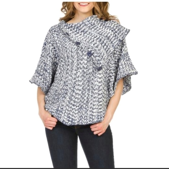 Papillon Soft Fuzzy Drape Collar Poncho Knit Cape in Tan - Picture 2 of 16